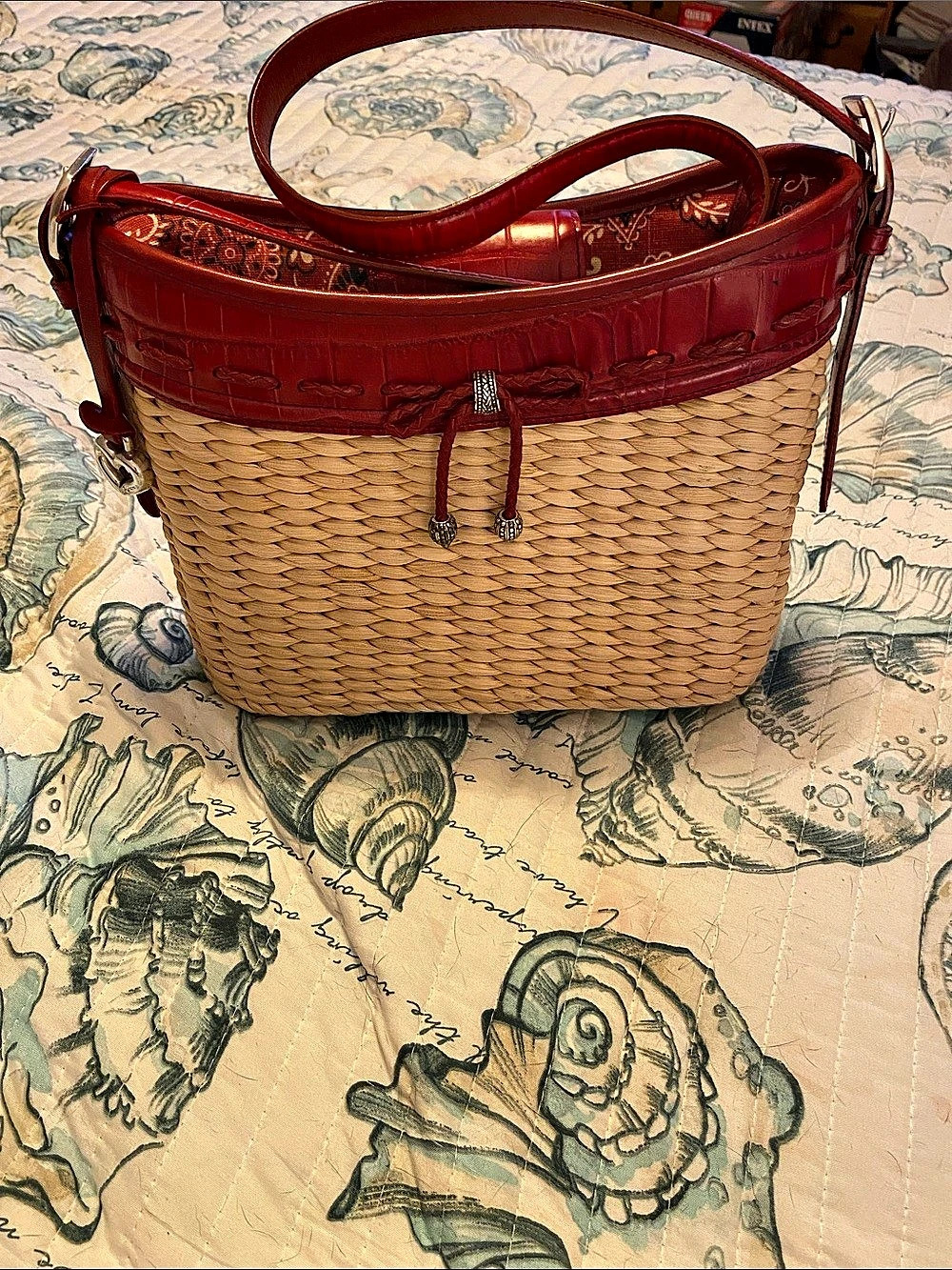Brighton Woven Shoulder Bag Red & Tan